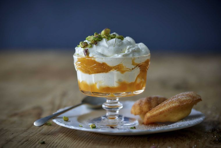 Apricot fool with cardamom madeleines 