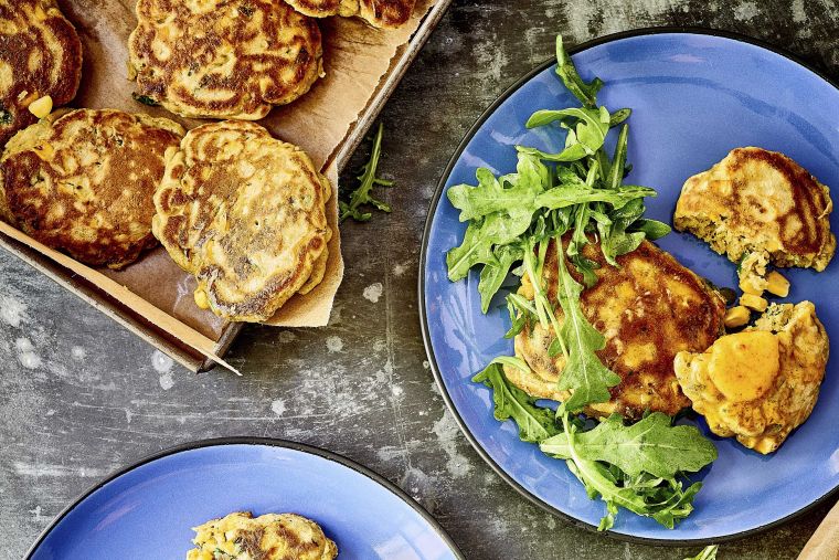 Sweetcorn & radish fritters with smoked chilli butter