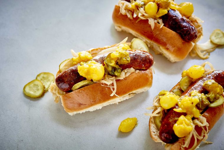 Hotdogs with homemade piccalilli recipe