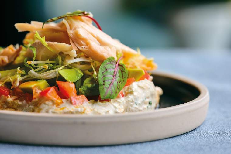 Smoked trout pâté, avocado salad and sriracha dressing