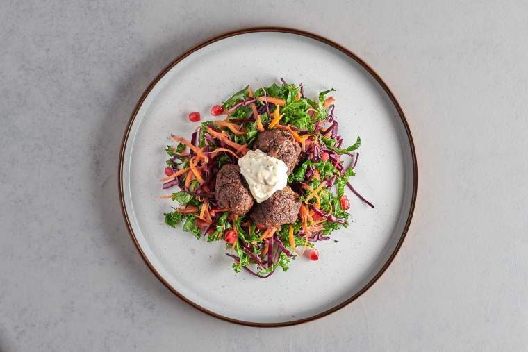 Black bean falafels and winter salad with tartare sauce