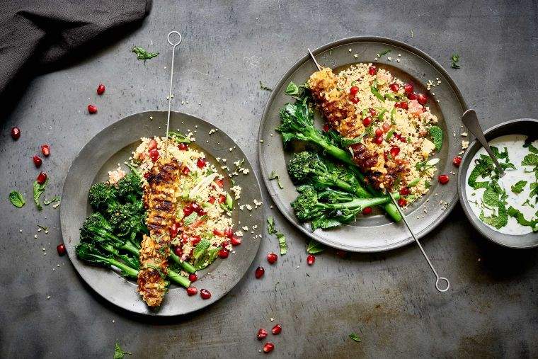 Spiced peanut lamb with couscous and a blood orange, mint & yoghurt dressing recipe