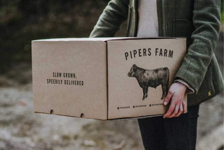 A box of meat being delivered by Pipers Farm in Devon