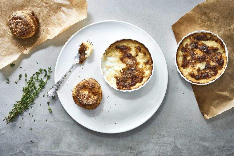 Cheese soufflés with haddock mornay