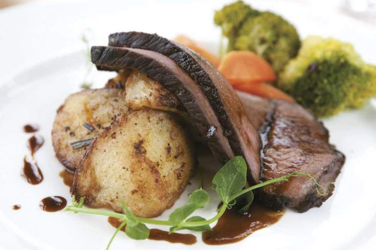 Roast dinner: beef with potatoes, carrots and brocolli. The Grand Hotel in Torquay, Devon