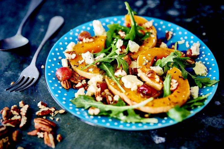 Roasted butternut squash with a Devon blue cheese, pecan and caramelised grape salad