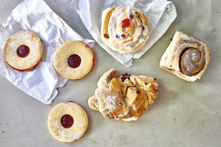 Shaldon Bakery Pastries including ugly bun and jammy dodgers