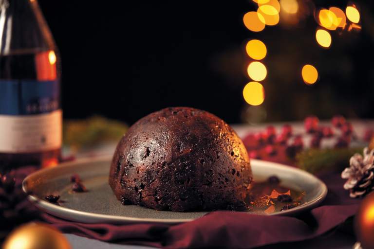 Traditional Christmas Pudding. On the menu at The Railway Inn, Brixham