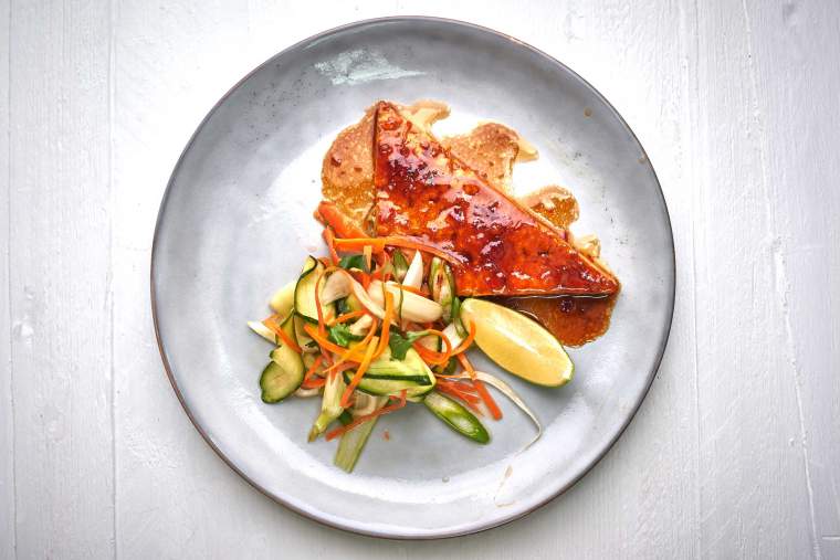 Hot & sour tofu with pickled fennel and courgette salad