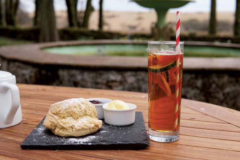 Pimms cream tea. Served at the Two Bridges Hotel as part of its Devon Restaurant Month celebrations