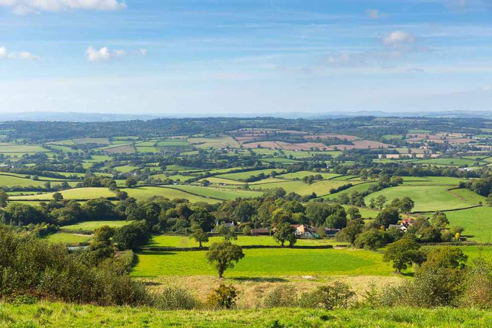 Blackdown Hills east Devon countryside view from East Hill near Ottery St Mary