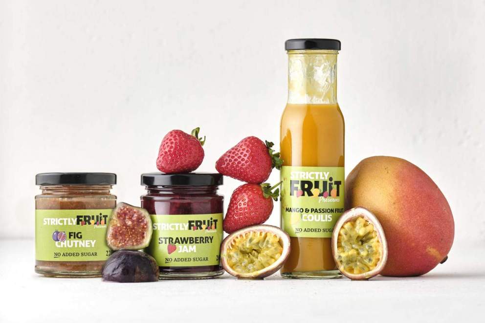 Mango and Passion Fruit Coulis, Strawberry Jam and Fig Chutney. All part of the Strictly Fruit range by Waterhouse Fayre