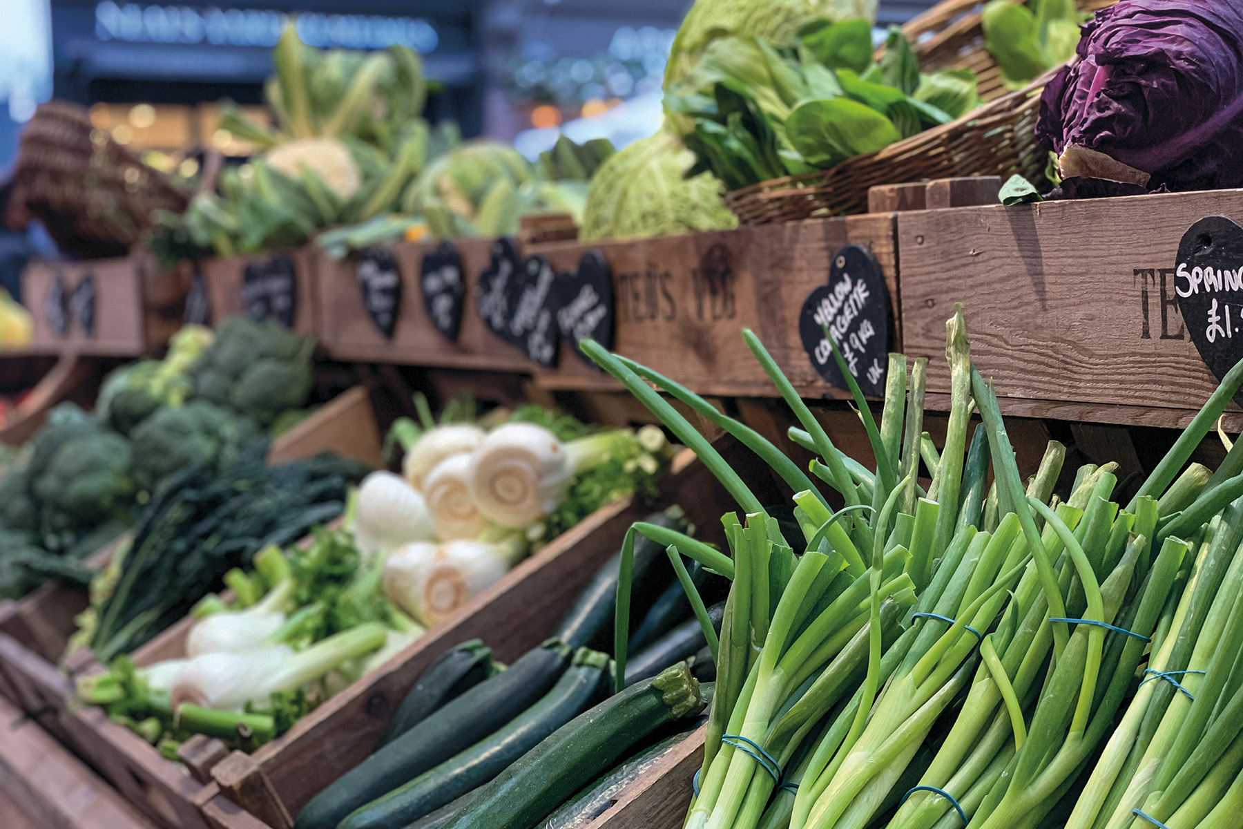 Vegetable counter in deli or farmshop